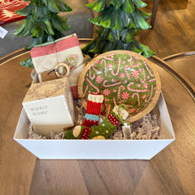 Load image into Gallery viewer, Lit Decor and Gift’s Custom Gift Boxes include a Winter White candle, festive candy cane bowl, Christmas socks, and a wrapped gift in a white box—everything you need for the perfect holiday present.