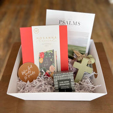 Load image into Gallery viewer, Build the perfect present with Lit Decor and Gift’s Custom Gift Boxes—featuring a notetaking Bible, Psalms booklet, wooden sign (“When God made you, He thought of His finest”), cross, prayer beads, and Live with Intention soap bar.
