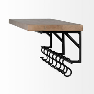 Wood & Metal Shelf With Hooks