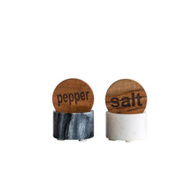 Load image into Gallery viewer, Marble and Wood Salt &amp; Pepper Pots