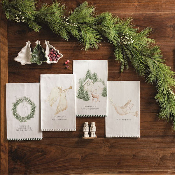 White Christmas Stripe Hem Towel