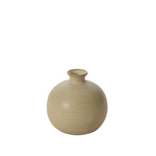 Load image into Gallery viewer, A small, round, minty green ceramic Cove Budvase with a narrow neck and subtle horizontal ridges, set against a plain white background.