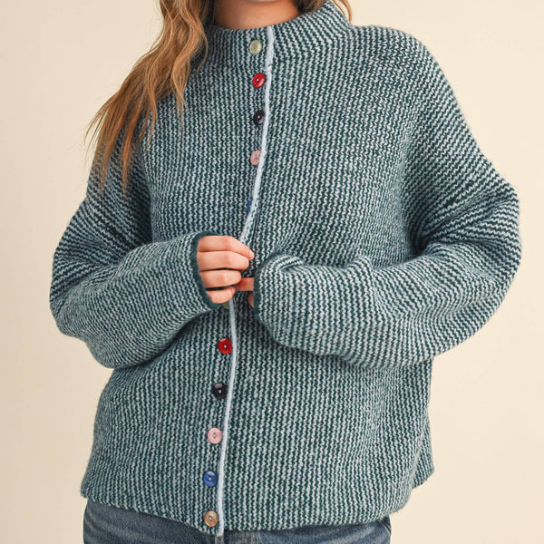 Striped Sweater Cardigan with Colorful Buttons