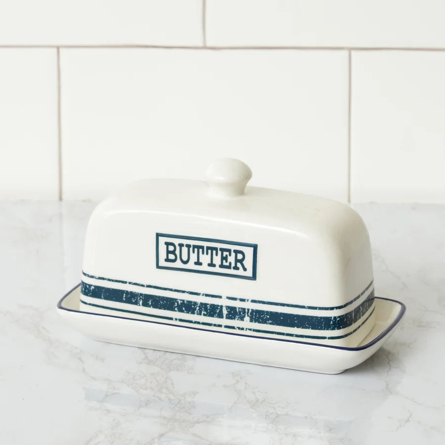 Blue Stripe Butter Dish