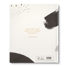 Load image into Gallery viewer, The Beautiful Thoughts Book back cover features abstract black brushstrokes on white, with gold text—“Nurture your mind with beautiful thoughts... Benjamin Disraeli”—printed at the center.