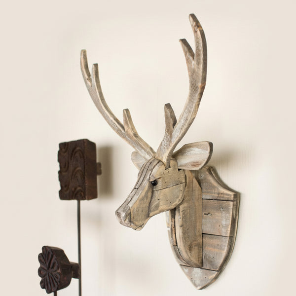 Wooden Deer Head Wall Hanger