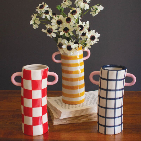 Patterned Ceramic Vases w/ Handles