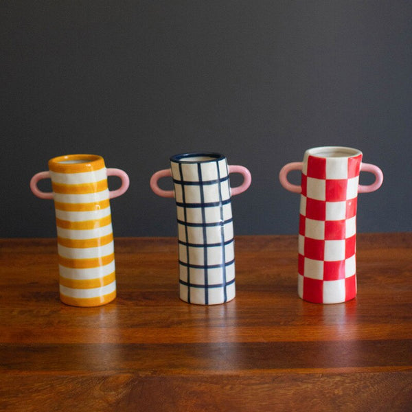 Patterned Ceramic Vases w/ Handles
