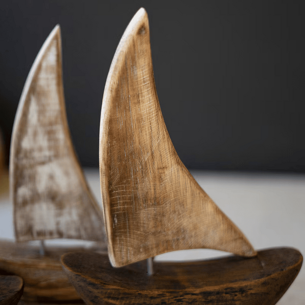 Five Wooden Boats w/ Stand