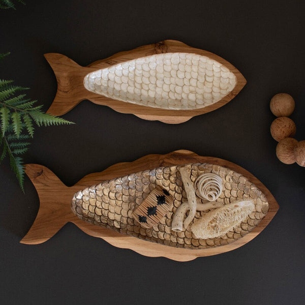 Carved Teak Fish w/ Capiz Detail