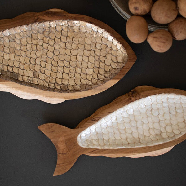 Carved Teak Fish w/ Capiz Detail