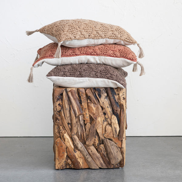 18" Brown Diamond Knit Pillow