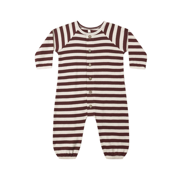 Waffle Long Sleeve Jumpsuit - Black Cherry Stripe