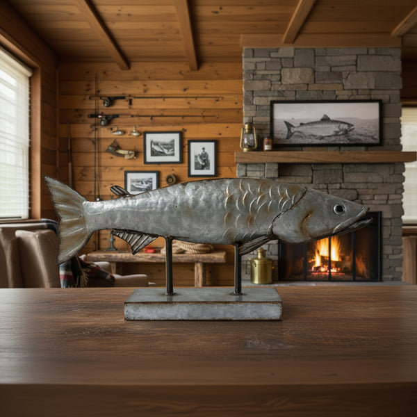 Galvanized Metal Fish w/ Stand
