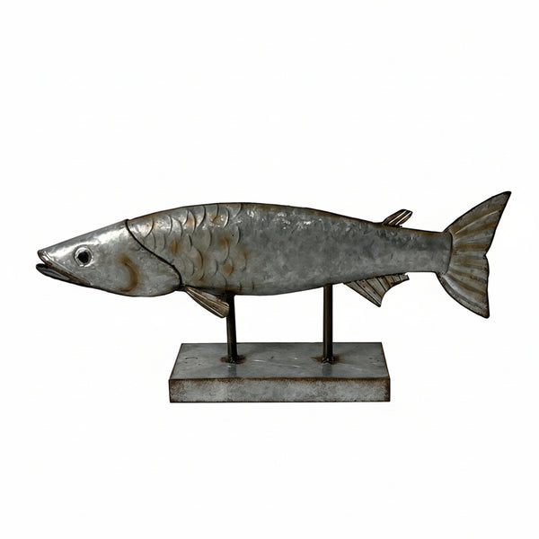 Galvanized Metal Fish w/ Stand