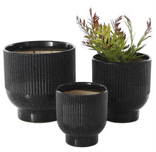 Load image into Gallery viewer, Grooved Black Planter, 3 Sizes