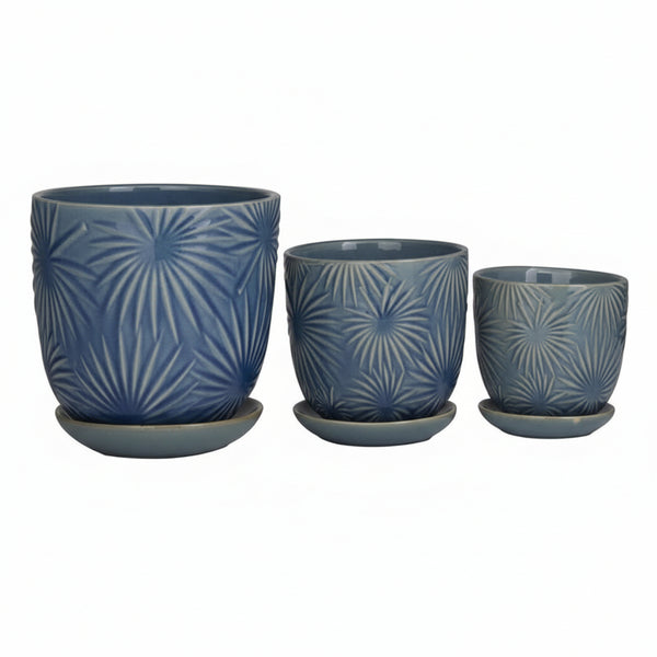 Blue Floral Patterned Planter