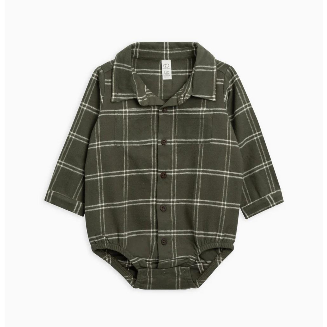 Carson Flannel Collared Button Down Bodysuit (2 different colors)