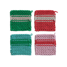 Load image into Gallery viewer, Cotton Crocheted Pot Holder with Stripe, 4 Colors