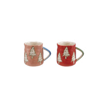 Load image into Gallery viewer, 10 oz. Stoneware Organic Shaped Mug with Wax Relief Trees, 2 Colors