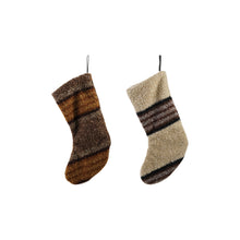 Load image into Gallery viewer, Fabric Faux Sherpa Stocking with Stripes, 2 Styles