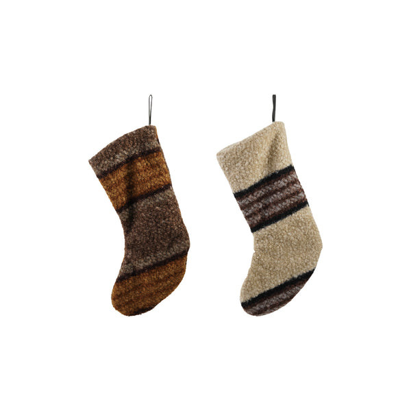 Fabric Faux Sherpa Stocking with Stripes, 2 Styles