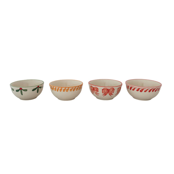 Hand-Painted Stoneware Bowl with Holiday Image Inside, 4 Styles 