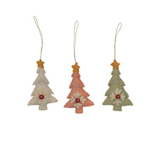 Load image into Gallery viewer, Handmade Wool Felt Tree Ornament with Star, Snowflake &amp; Embroidery, 3 Colors