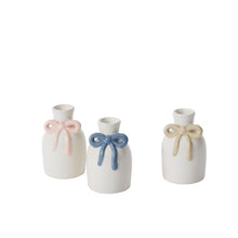 Load image into Gallery viewer, The Budvase w/ Bow is a white ceramic vase featuring a decorative bow, ideal for spring event decor.