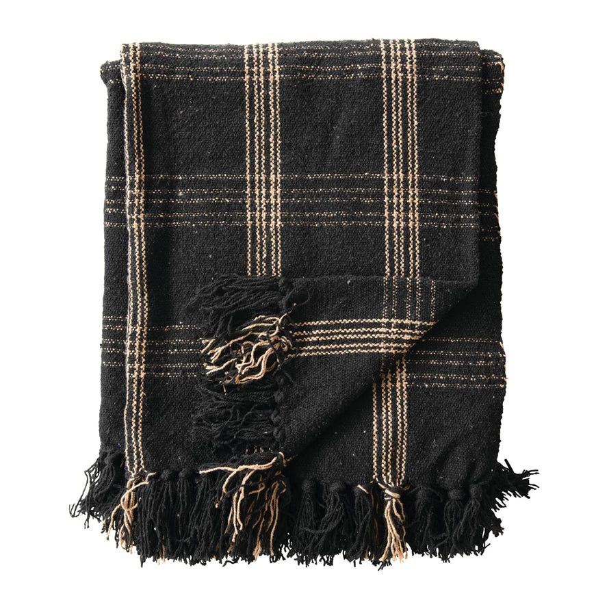Black/Tan Plaid Throw
