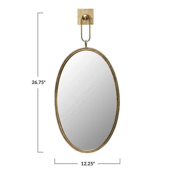 Gold Metal Framed Oval Hanging Mirror