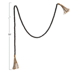 72" Black Wood Bead/Jute Garland