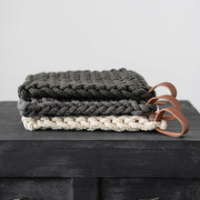 Load image into Gallery viewer, Grey/Ivory Crocheted Pot Holder w/ Leather Loop