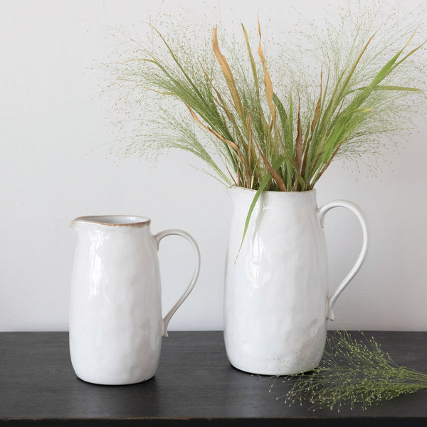 White Glazed Stoneware Pitcher