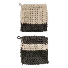 Load image into Gallery viewer, Grey/Ivory Stripe Crocheted Pot Holder
