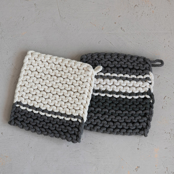 Grey/Ivory Stripe Crocheted Pot Holder