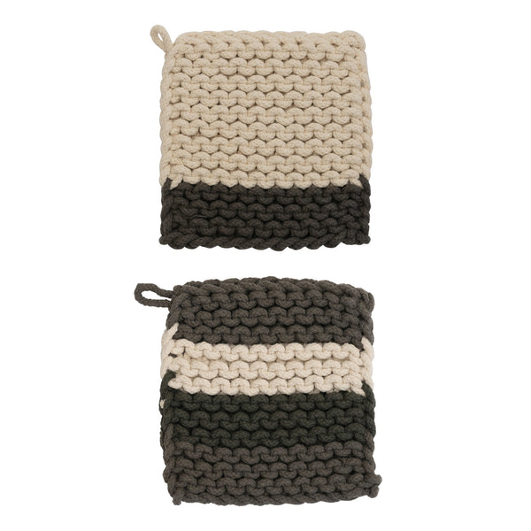 Grey/Ivory Stripe Crocheted Pot Holder