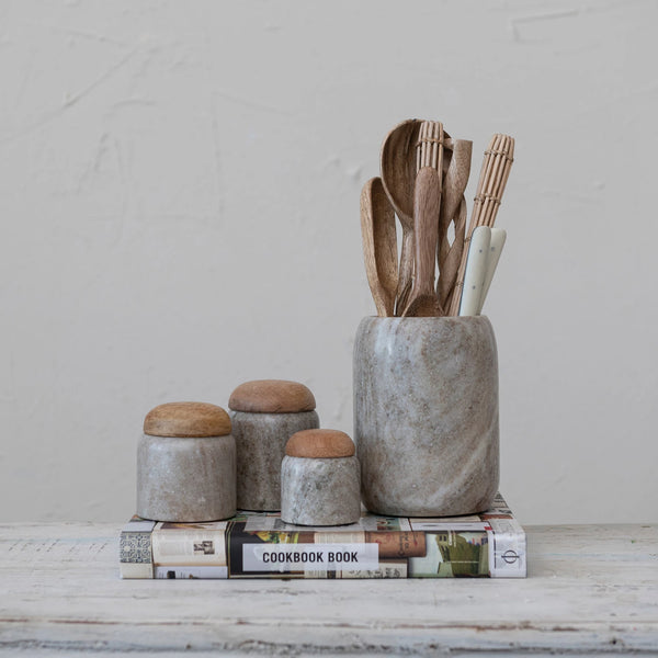 Marble Canister/Mango Wood Lid