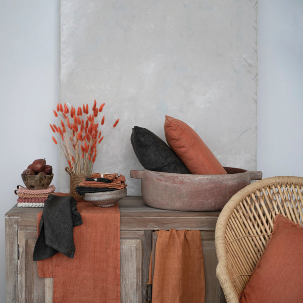 108x14" Rust Stonewashed Linen Table Runner