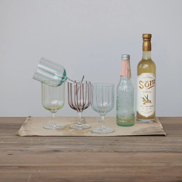 14oz Striped Stem Glass, 4 Colors
