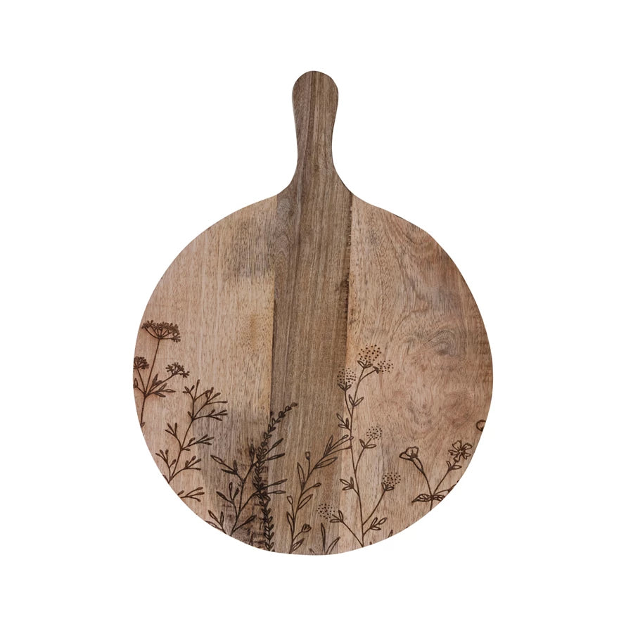 Floral Etched Wood Cheese Board
