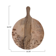 Load image into Gallery viewer, Floral Etched Wood Cheese Board