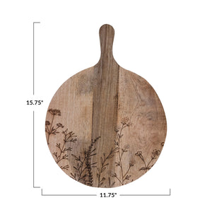 Floral Etched Wood Cheese Board