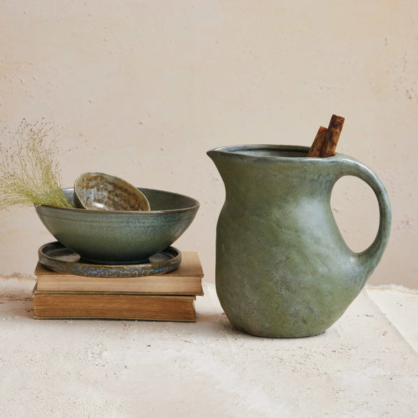 2.5 Quart Green Stoneware Pitcher