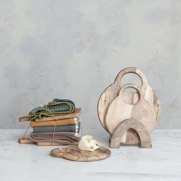 S/4 Stitched Dish Cloths & Wood Board Set