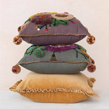 Load image into Gallery viewer, 20" Mustard Velvet Pillow w/ Ruffle Trim