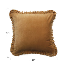 Load image into Gallery viewer, 20" Mustard Velvet Pillow w/ Ruffle Trim