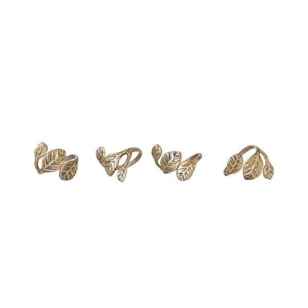 Brass Leaf Napkin Rings: Set of 4