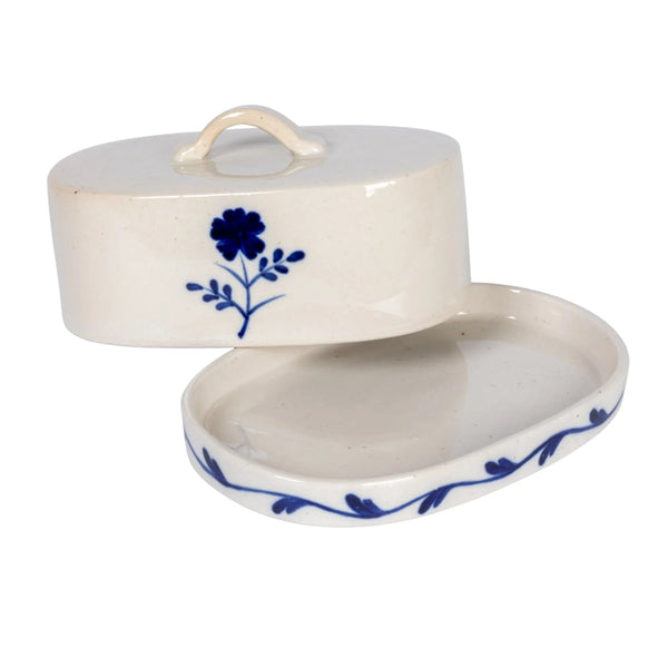 Hand-Painted Flower Stoneware Butter Dish