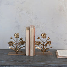 Load image into Gallery viewer, S/2 Gold Flower Bookends